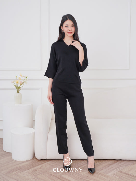 Dreson Vneck Knit Set - Black