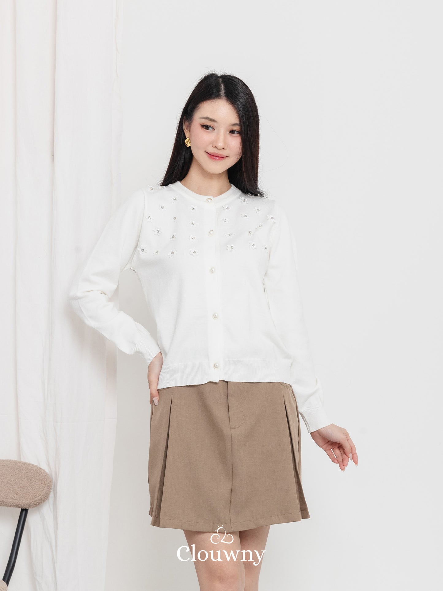 Anya Button Knit Cardigan - White