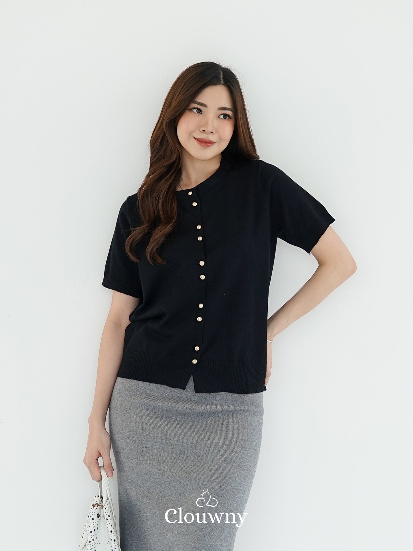 Rizel Double Button Top - Black