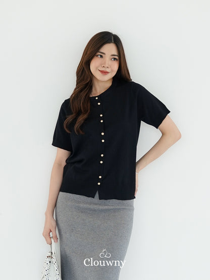 Rizel Double Button Top - Black