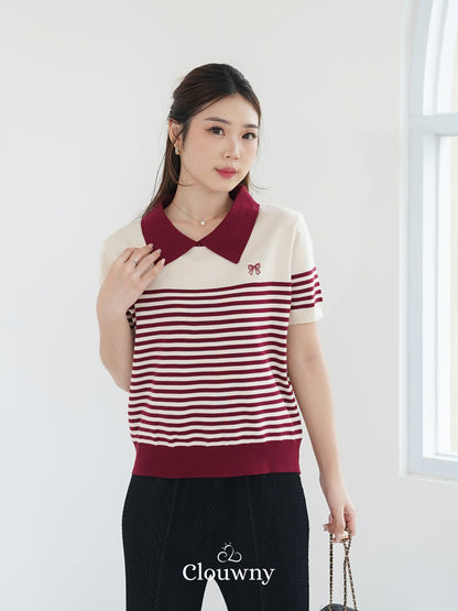Erlan Collar Stripes Top - Maroon