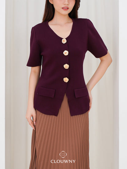 Valencia Peplum Button Top - Magenta