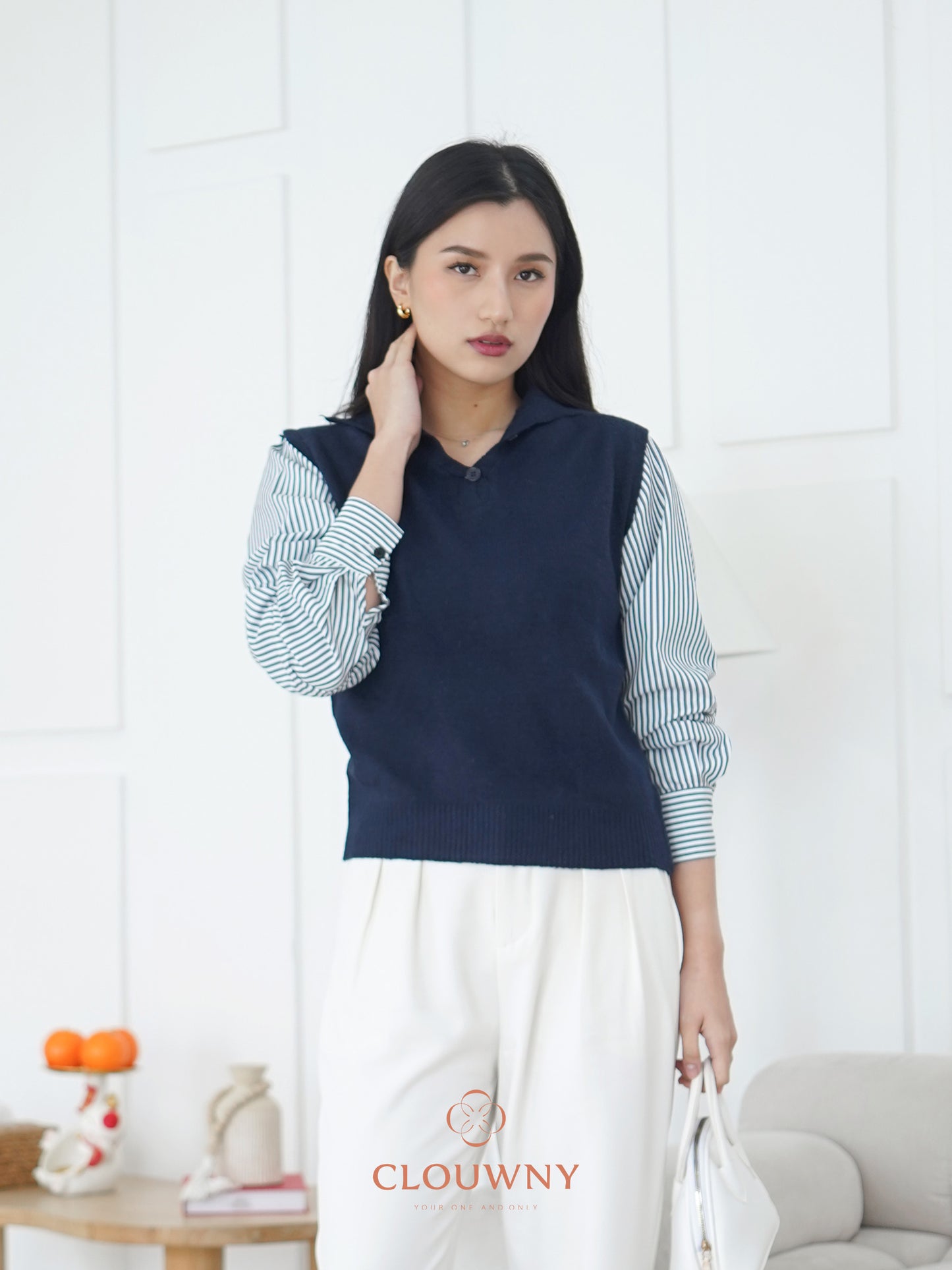 Enji Combi Stripes Top - Navy