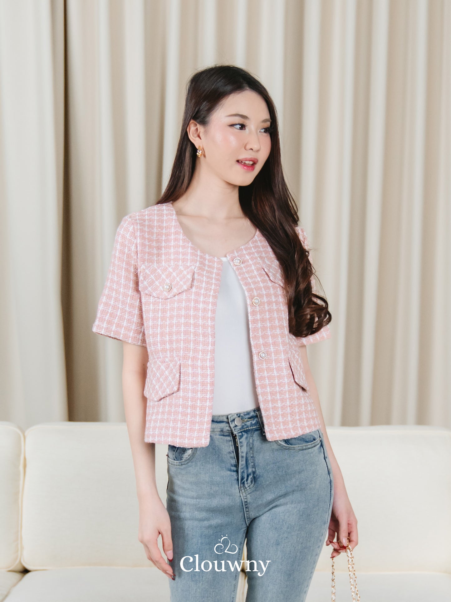 Naoka Tweed Top - Pink