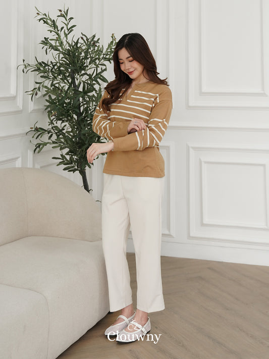 Amila Stripes Knit Top - Khaki