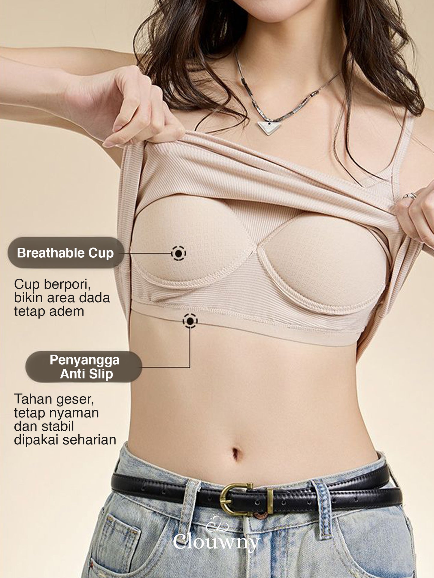 Essential Tanktop Bra Spagheti Strap - Khaki