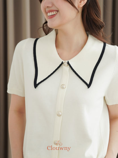 Prisca Collar Knit Top - Cream
