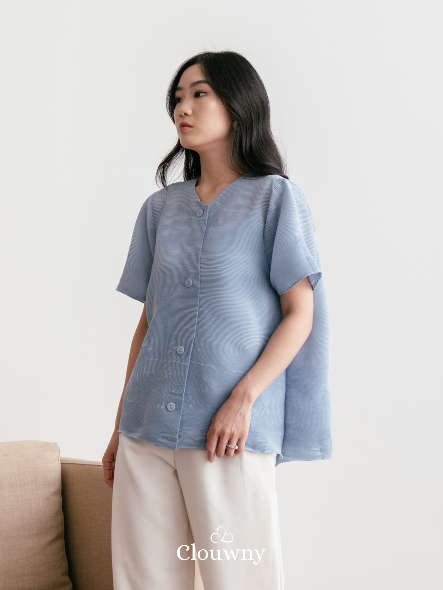 Arya Basic Pleats Top - Blue