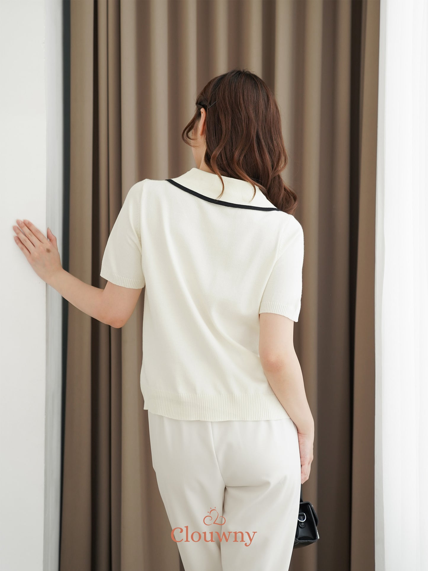 Prisca Collar Knit Top - Cream