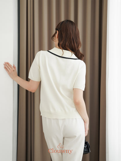 Prisca Collar Knit Top - Cream