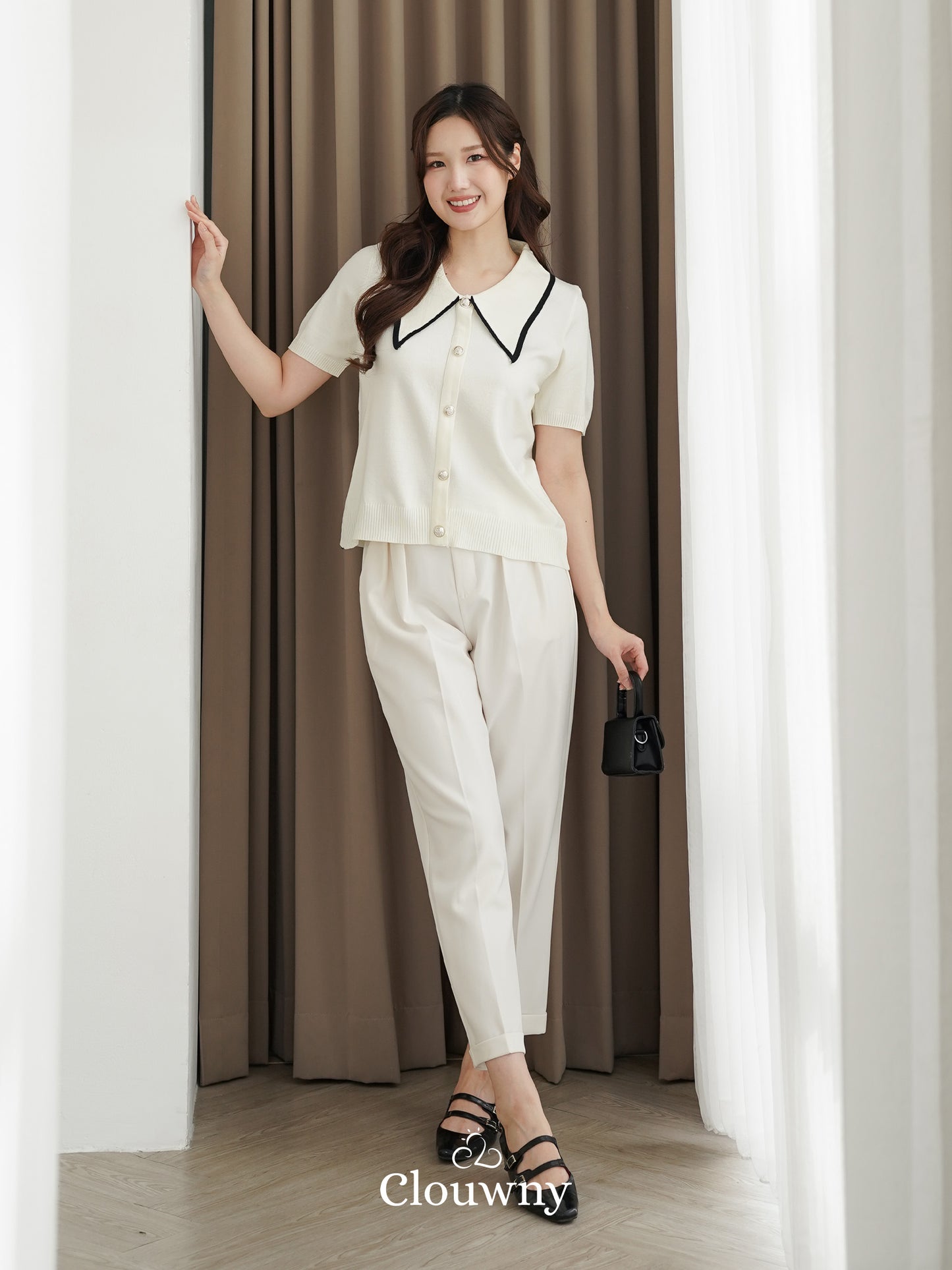 Prisca Collar Knit Top - Cream