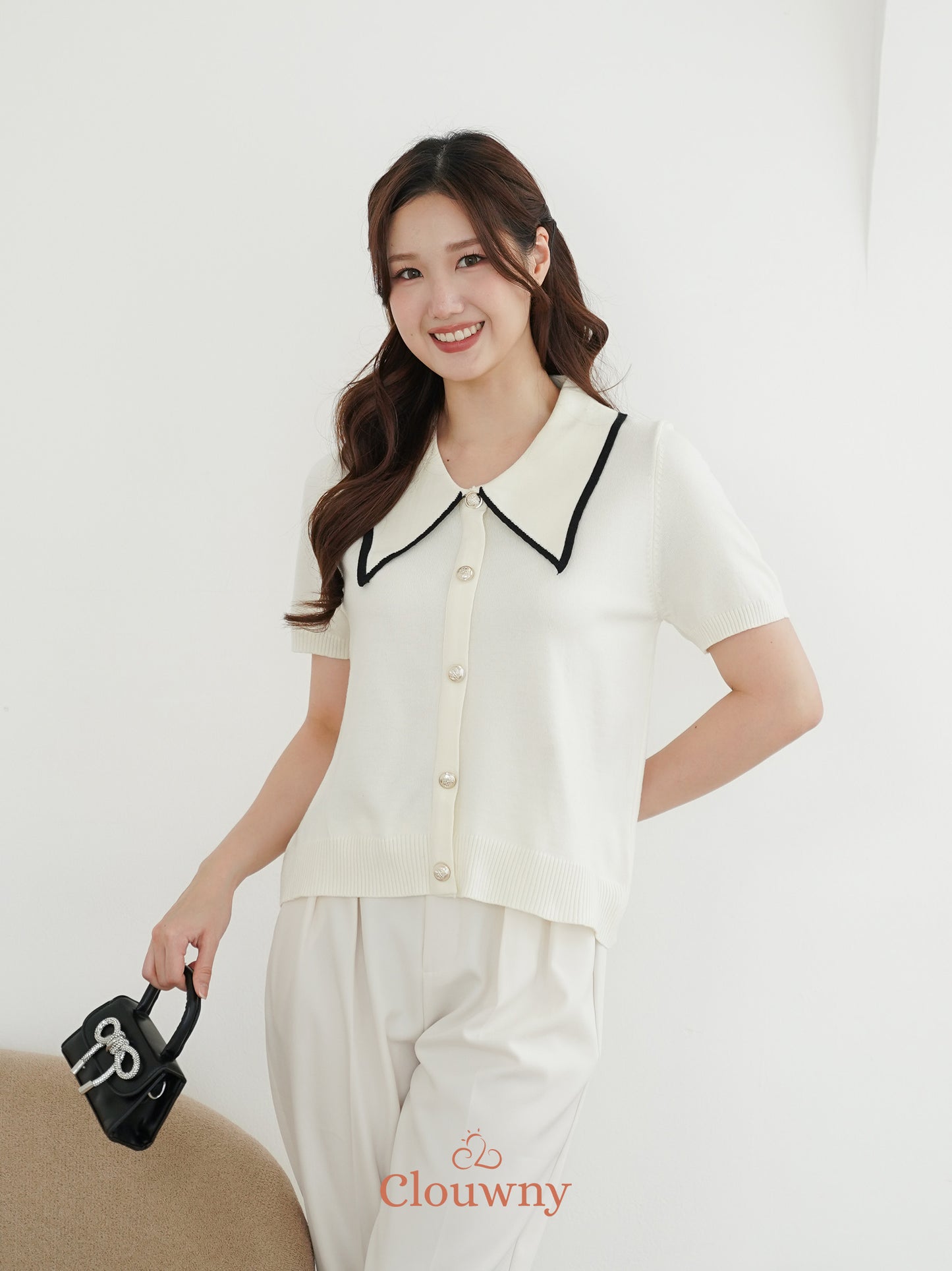 Prisca Collar Knit Top - Cream