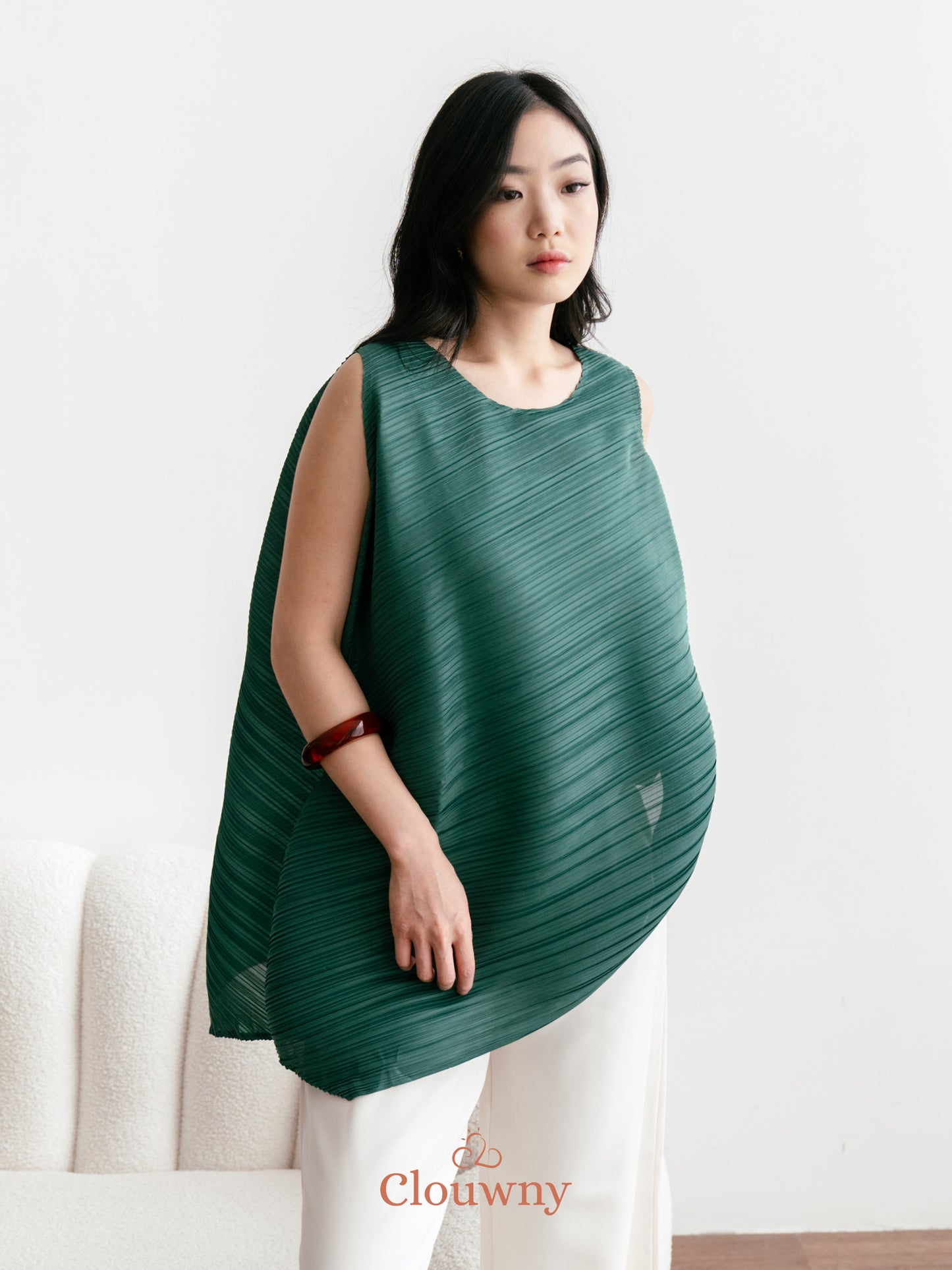 Olza Pleats Top - Emerald Green