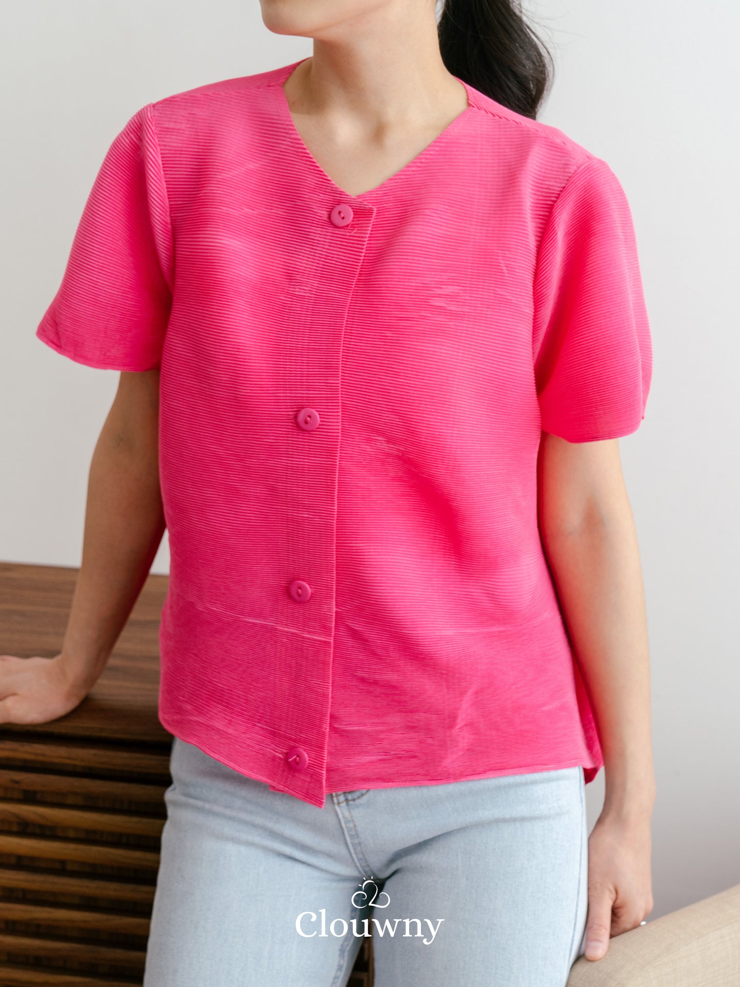 Arya Basic Pleats Top - Fuchsia