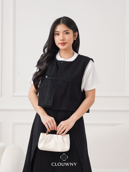 Christa Button Vest - Black