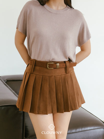 Ponny Pleated Suede Skort - Mocca