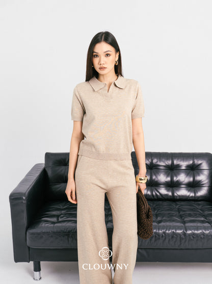 Bethani Collar Knit Set - Khaki