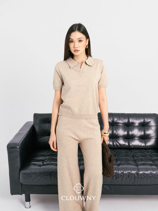 Bethani Collar Knit Set - Khaki
