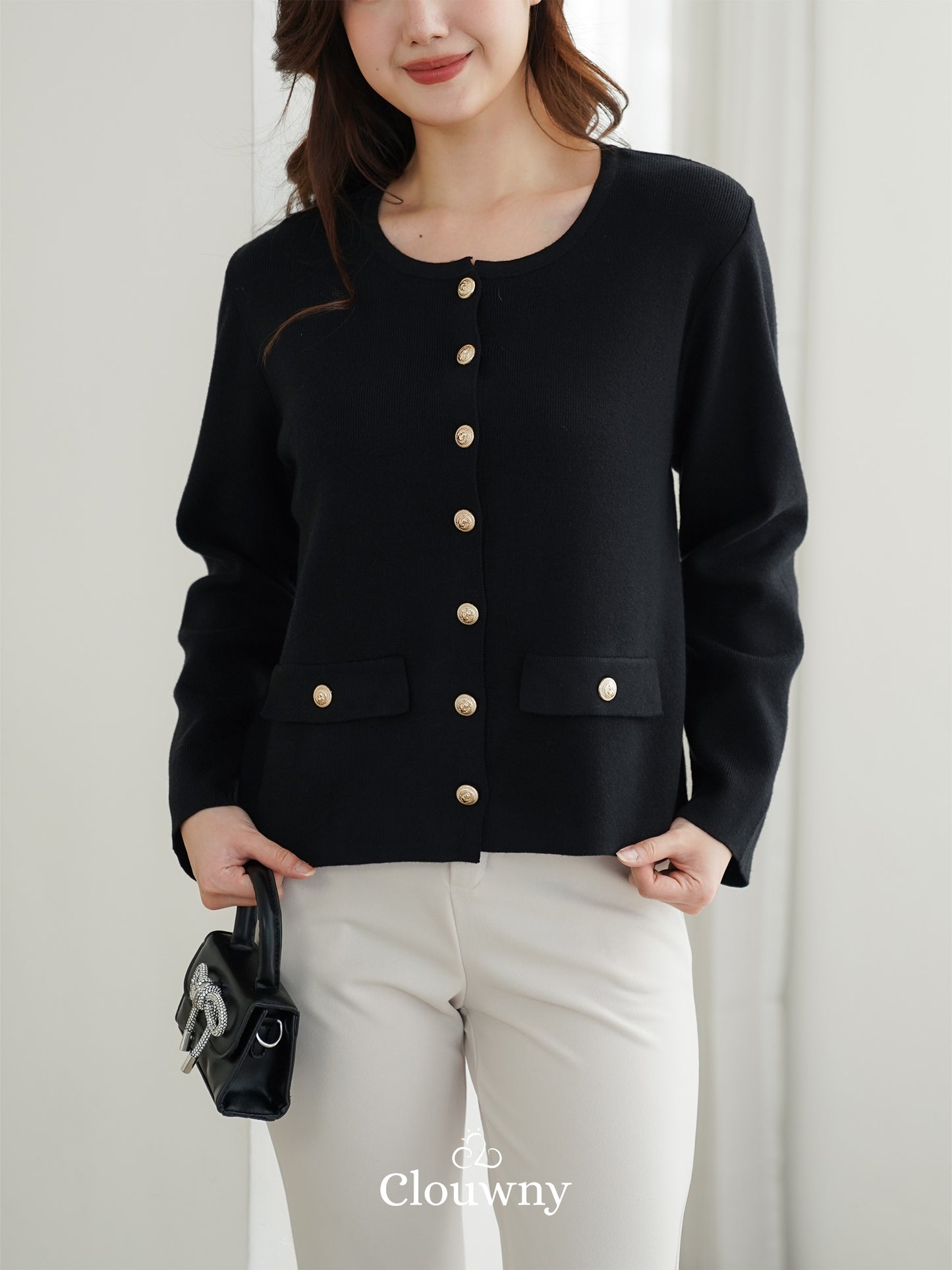 Luxen Button Cardigan - Black
