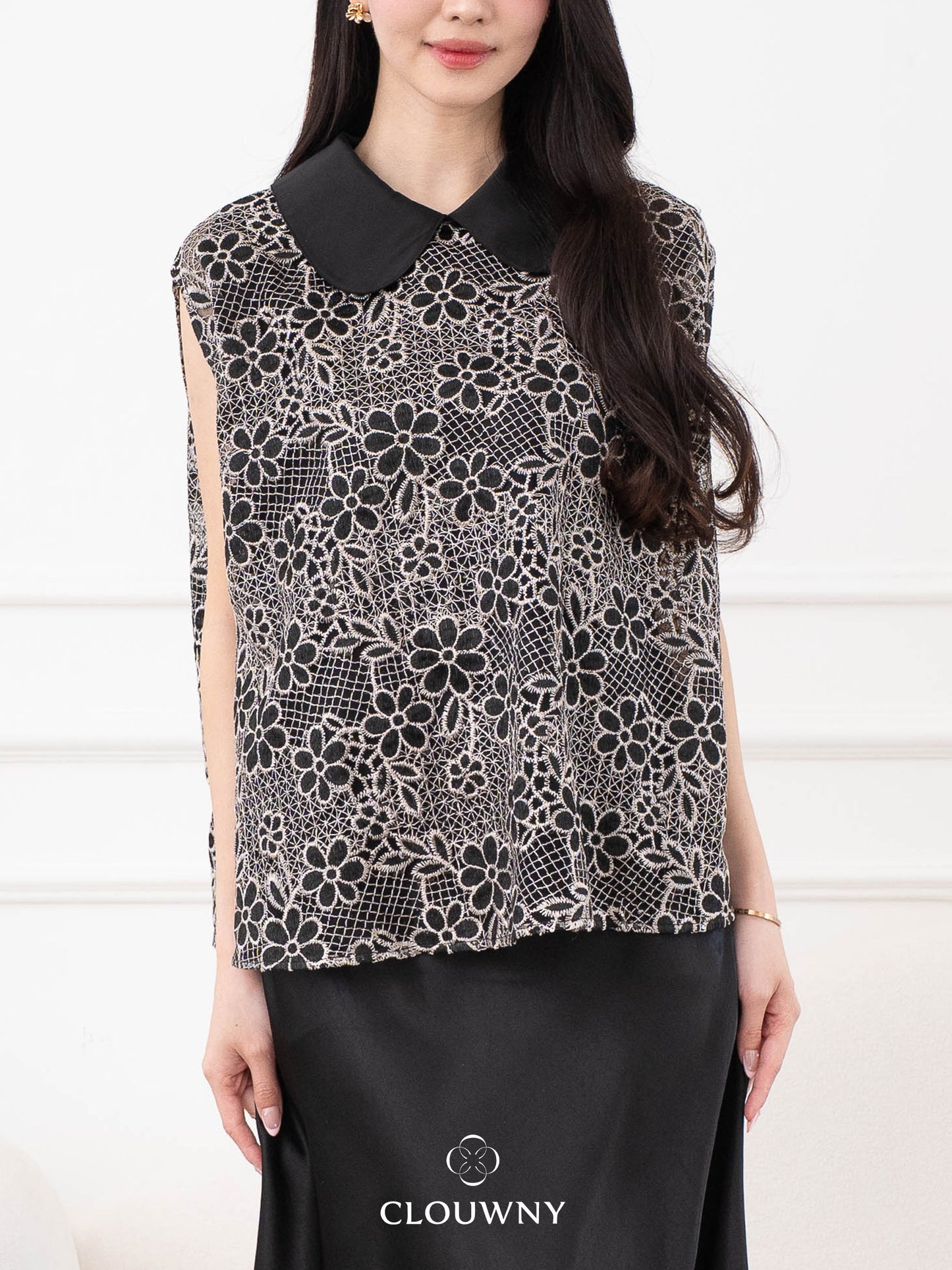 Bethari Collar Lace Top - Black