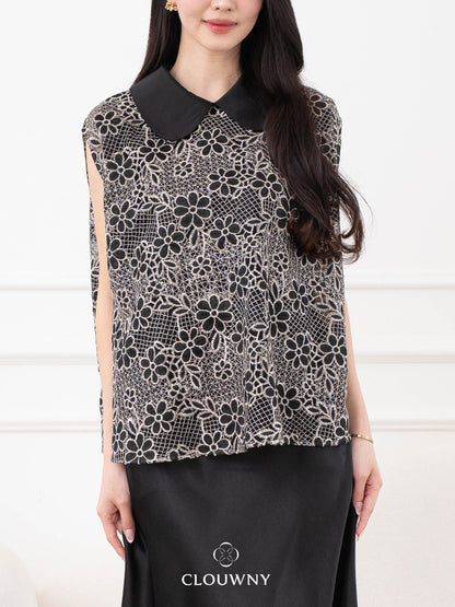 Bethari Collar Lace Top - Black