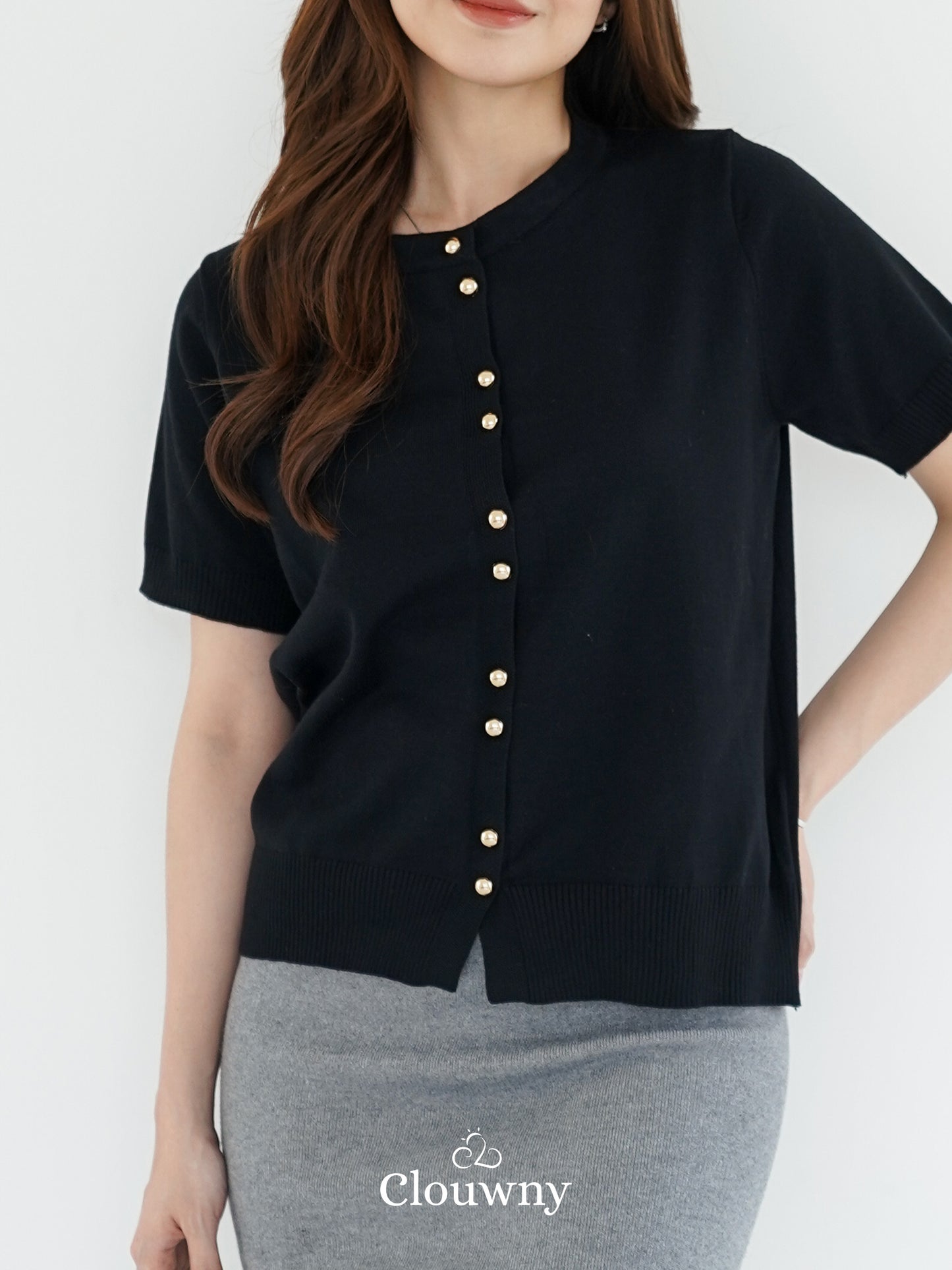 Rizel Double Button Top - Black