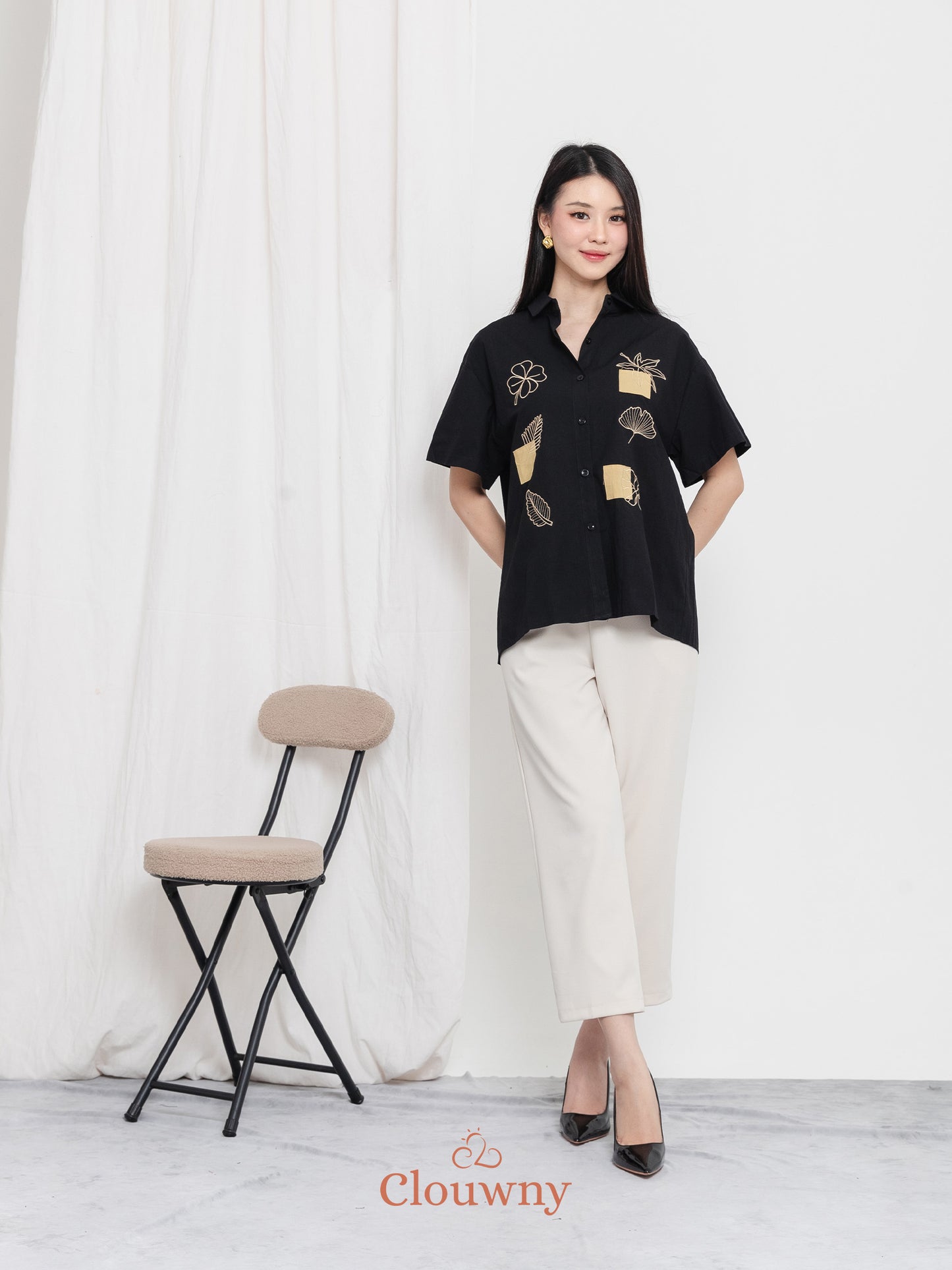 Leaves Cotton Shirt - Black