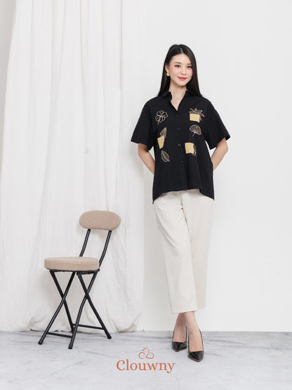 Leaves Cotton Shirt - Black