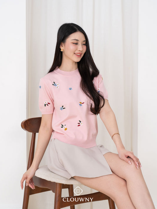 Minel Flower Knit Top - Pink