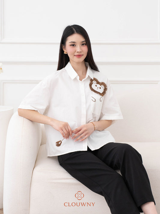 Lion Embroidery Shirt - White