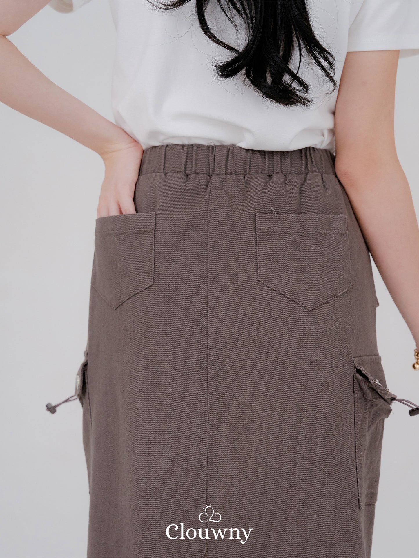 Kaze Cargo Denim Skirt - Grey