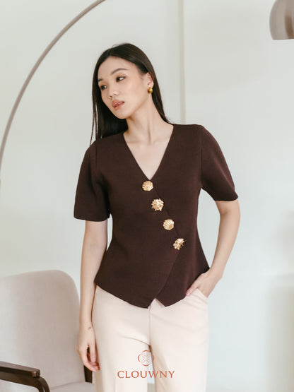 Solea Asymmetric Button Top - Coffee