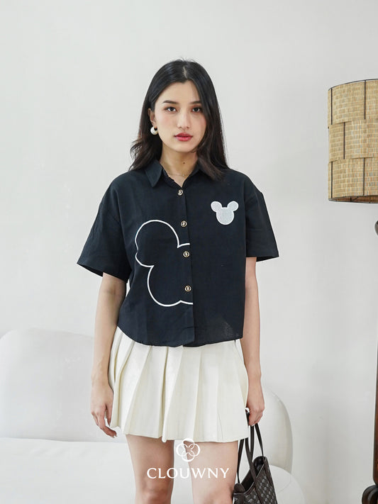 Mouse Button Cotton Shirt - Black
