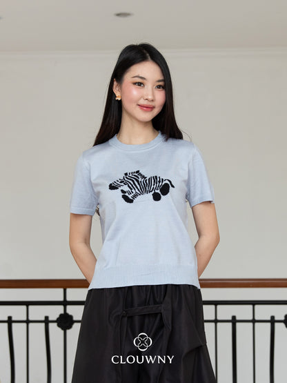 Zebra Knit Top - Blue