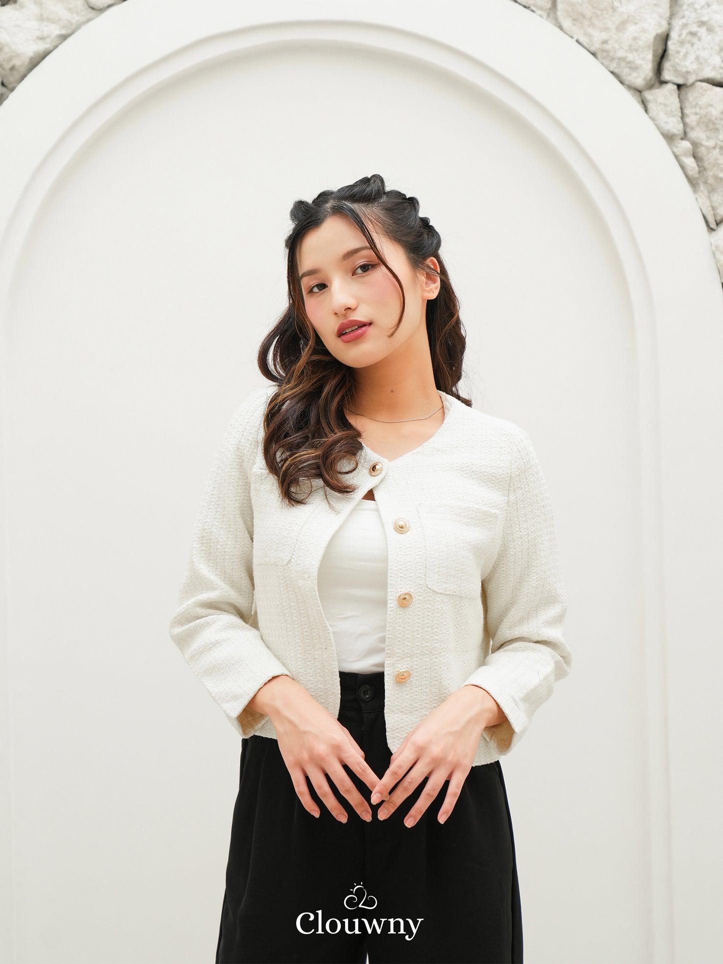 Davia Tweed Blazer - White