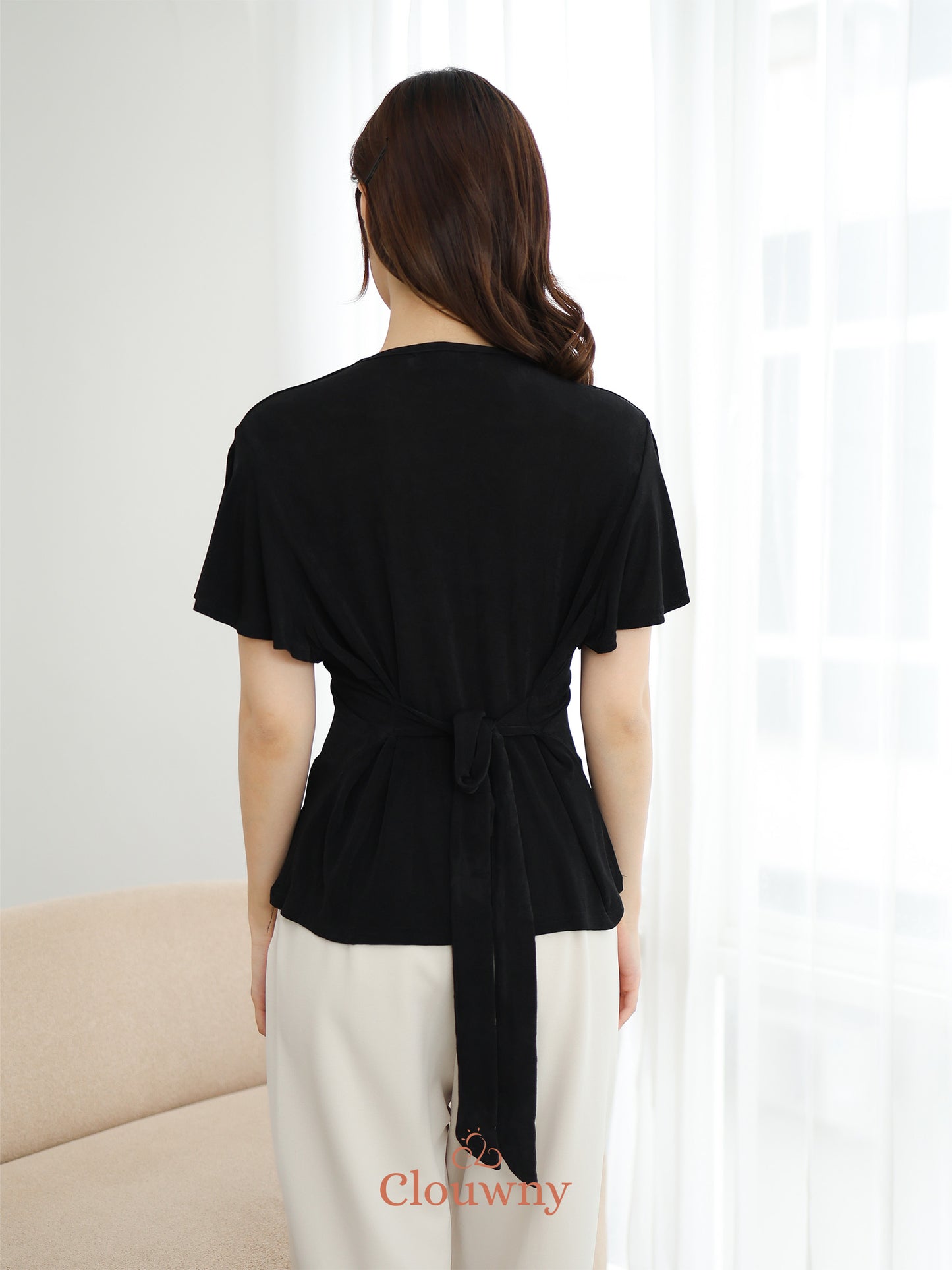 Cora Bow Knit Top - Black