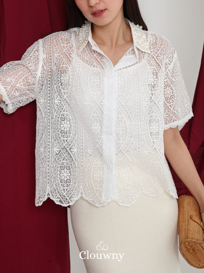 Chiro Pearl Lace Blouse - White