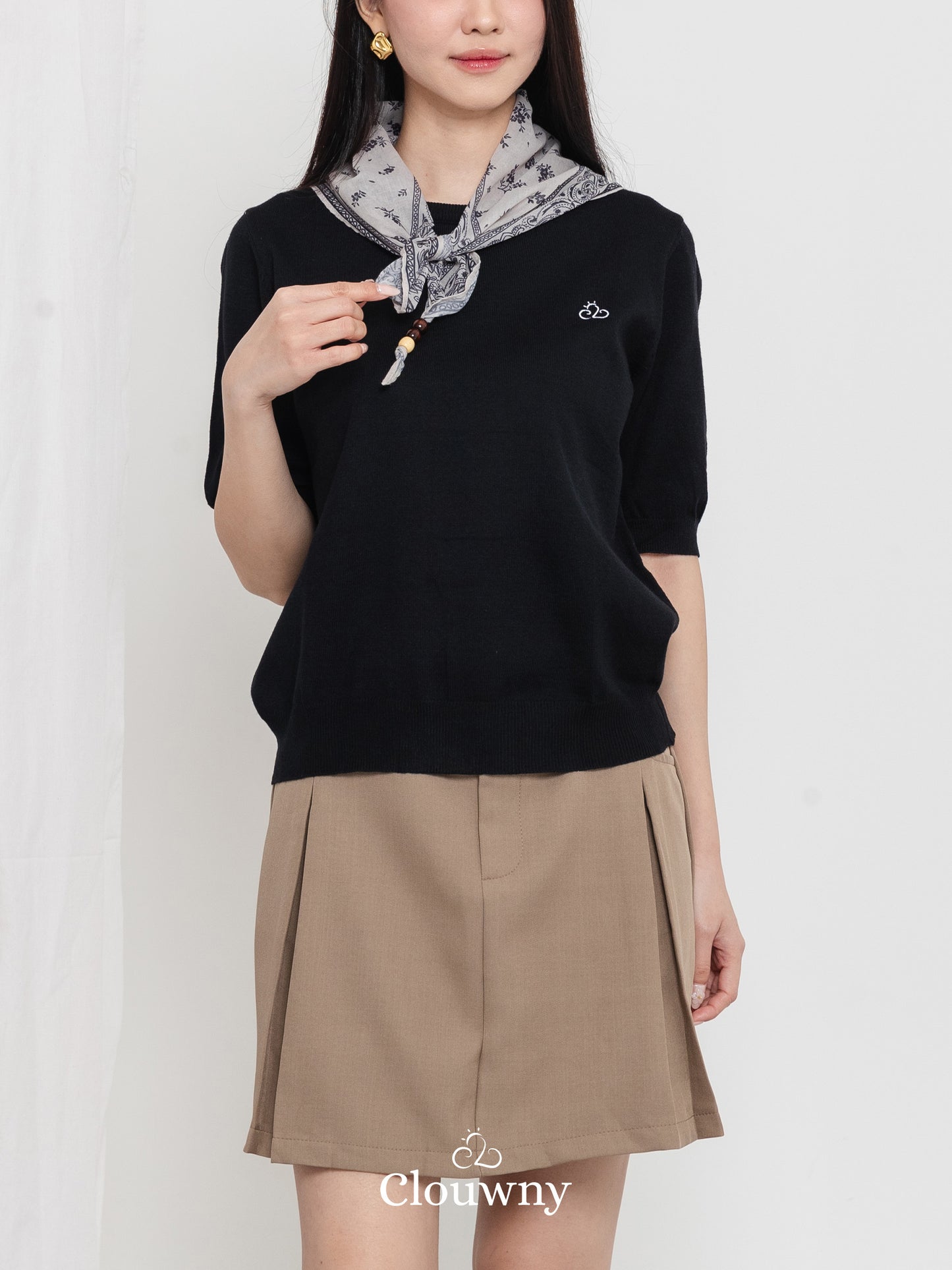 Libra Scarf Knit Top - Black