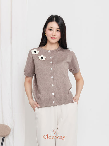 Alen Flower Knit Top - Beige