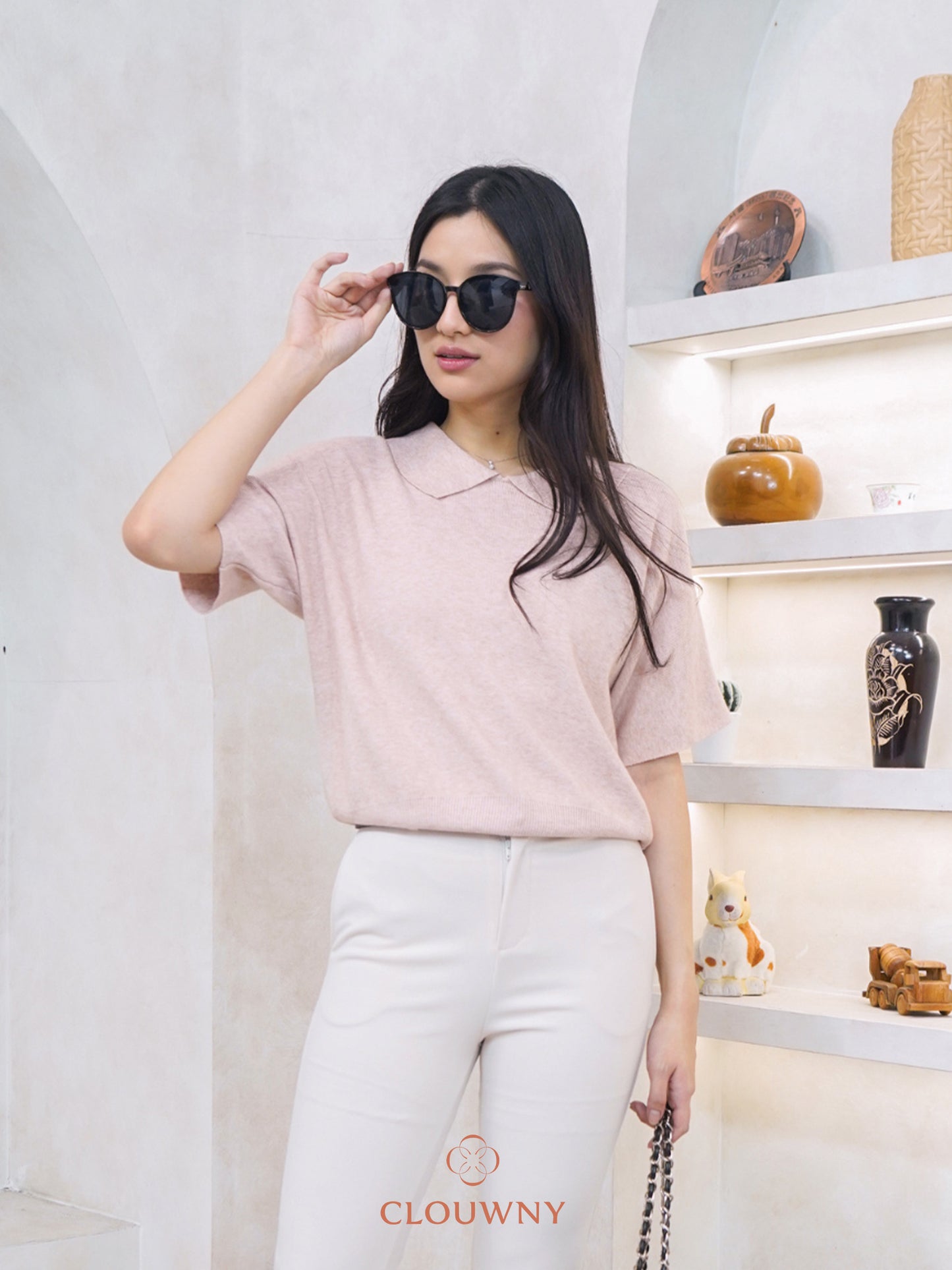 Lotie Collar Knit Top - Soft Pink