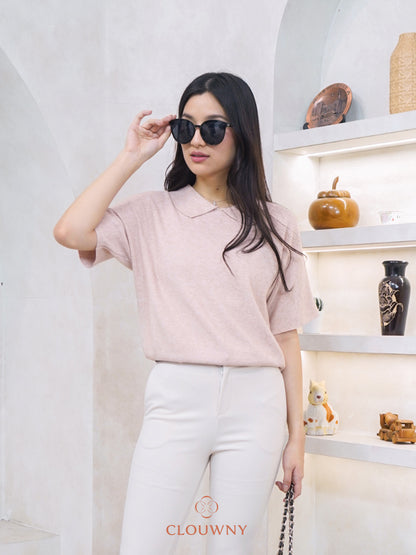 Lotie Collar Knit Top - Soft Pink