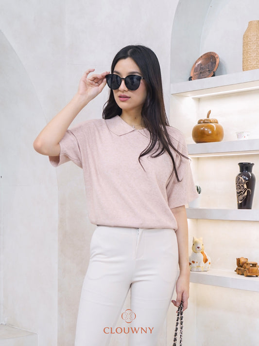 Lotie Collar Knit Top - Soft Pink