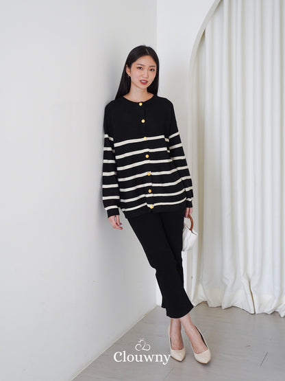 Memphis Stripes Knit Cardigan - Black