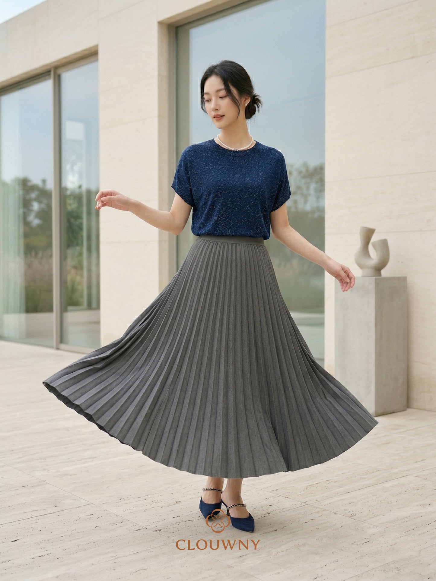 Aretha Pleated Skirt - Grey