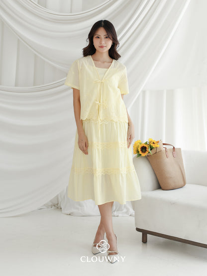 Katama Tiered Broderie Dress - Yellow