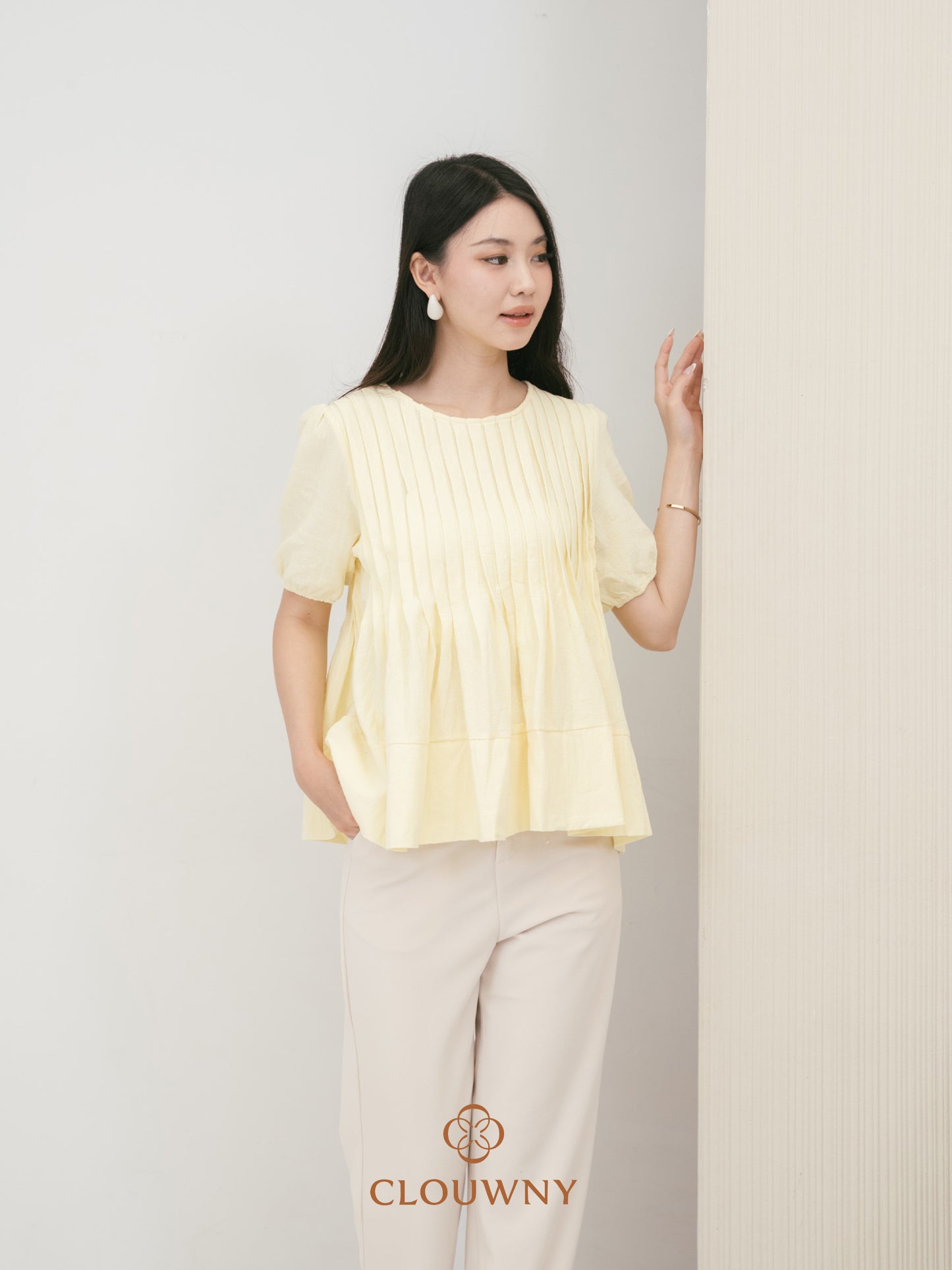 Elysia Pleated Top - Yellow