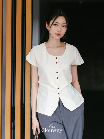 Abey Button Blouse - Cream