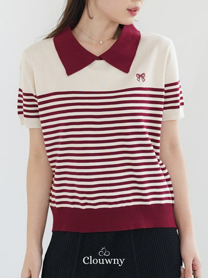 Erlan Collar Stripes Top - Maroon