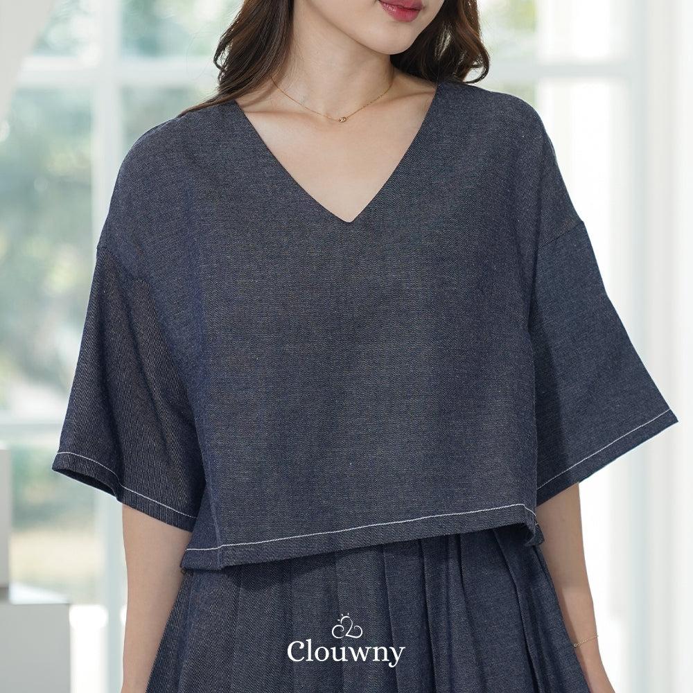Hansen Vneck Blouse - Navy