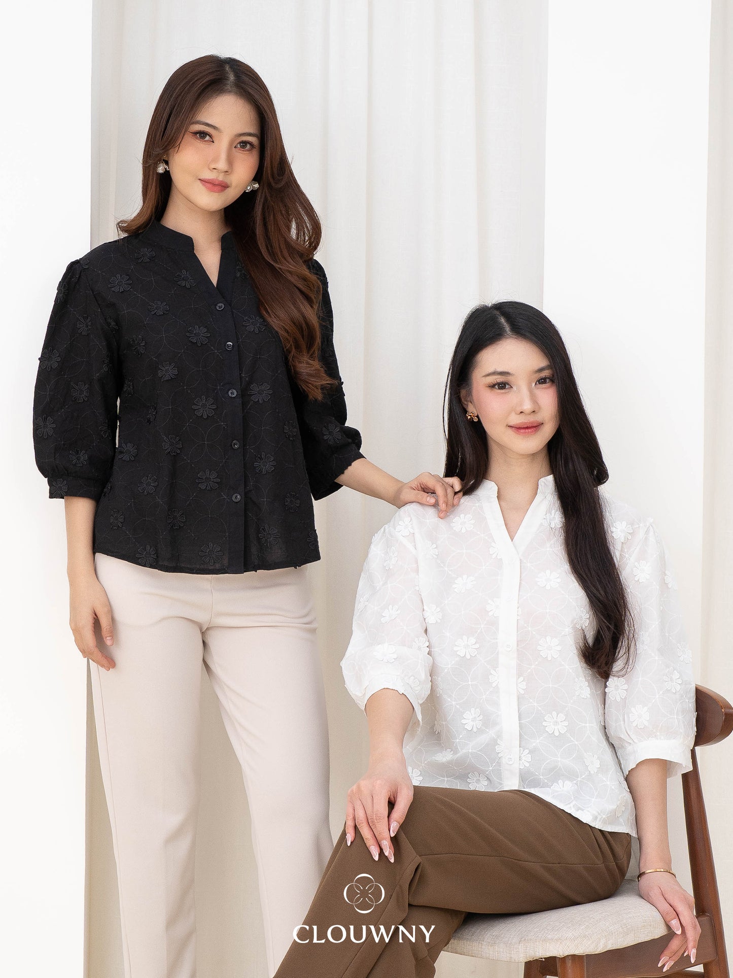 Farida Flower Blouse - Black